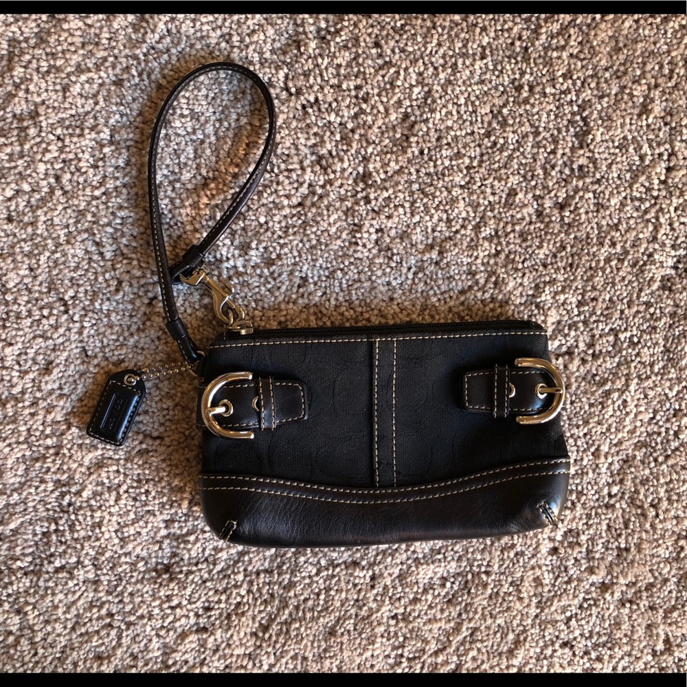 Black Coach Leather and Canvas Wristlet